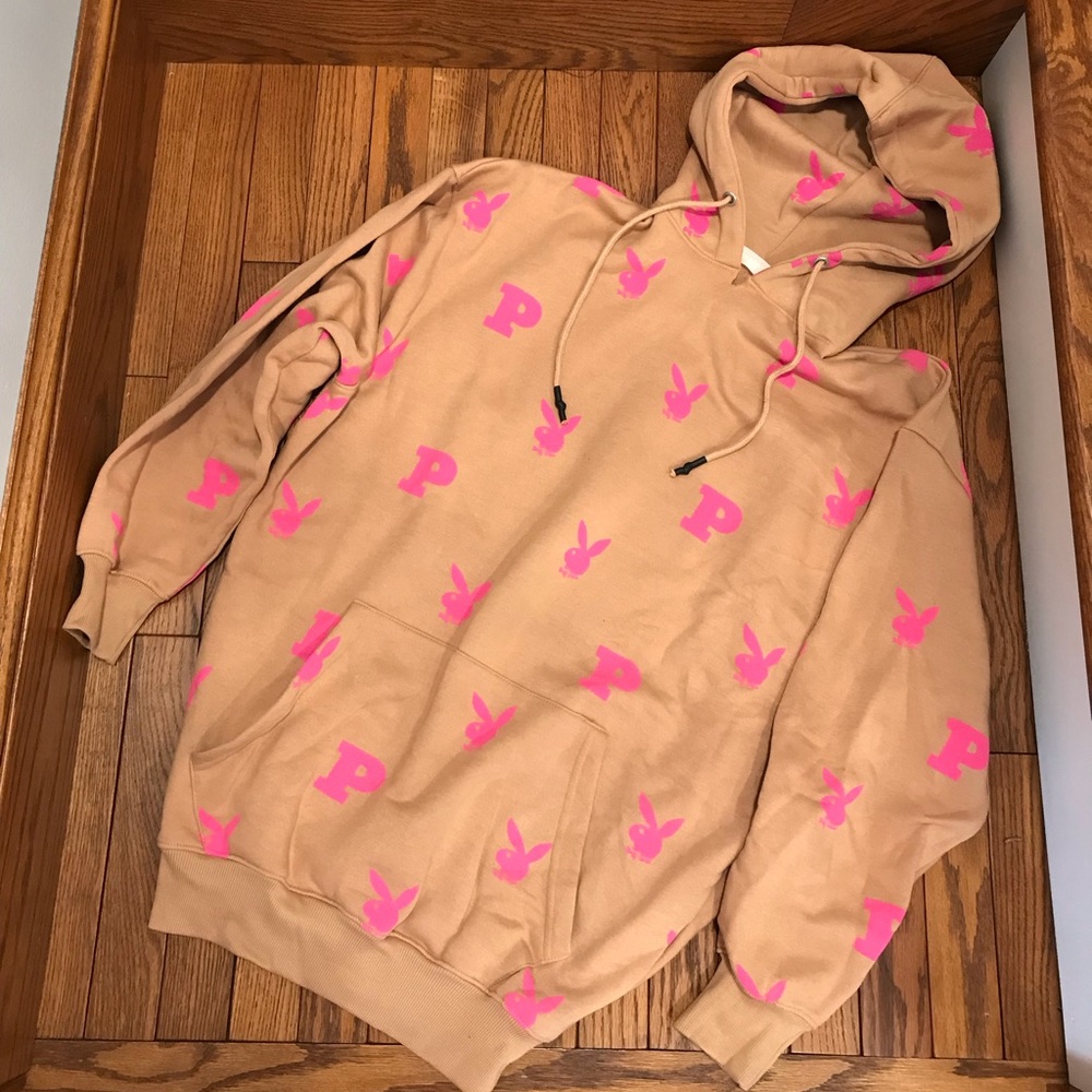 Missguided Tan Hoodie with Pink Accents